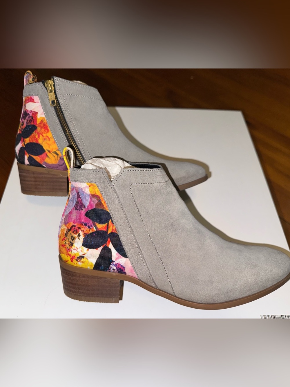 Suede Gray Ankle Booties with Floral
Detail, Inkkas, Style - Savannah - Picture 10 of 12